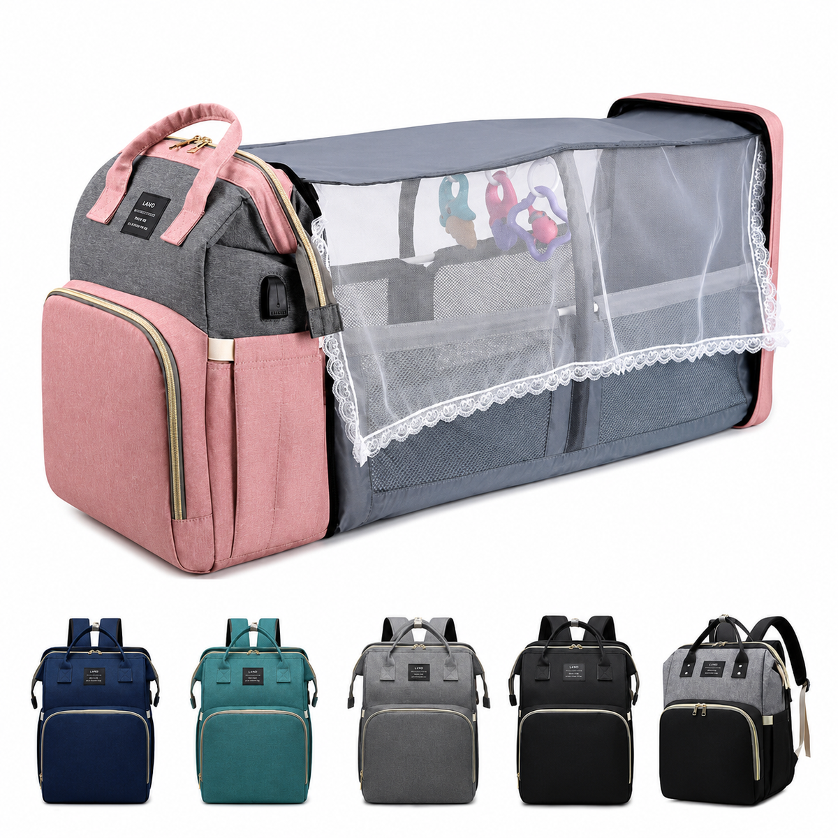 MomEase™ Travel Bag - The Diaper Bag That Turns Into a Baby Bed in Seconds
